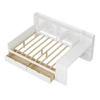 Lit d'angle en bois avec rangement, méridienne multifonctionnelle en forme de L avec bureau