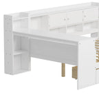 Lit d'angle en bois avec rangement, méridienne multifonctionnelle en forme de L avec bureau