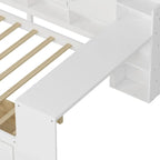 Lit d'angle en bois avec rangement, méridienne multifonctionnelle en forme de L avec bureau