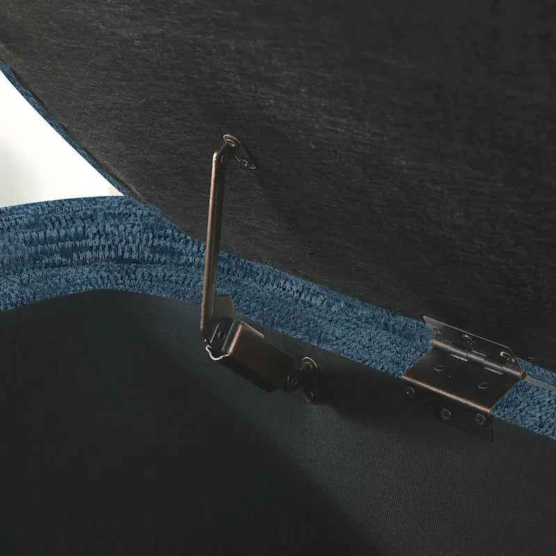 Banc de rangement ovale rembourré avec grand espace de rangement, repose-pieds en lin pour chambre ou salon