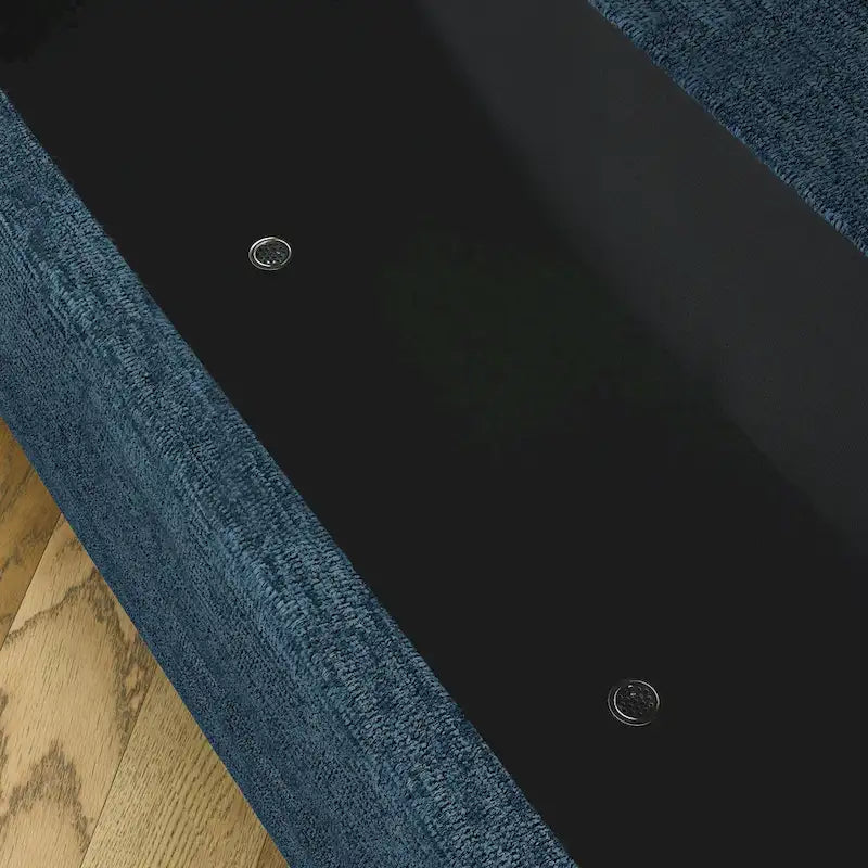 Banc de rangement ovale rembourré avec grand espace de rangement, repose-pieds en lin pour chambre ou salon