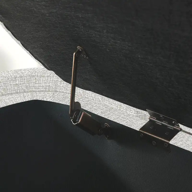 Banc de rangement ovale rembourré avec grand espace de rangement, repose-pieds en lin pour chambre ou salon