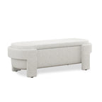 Banc de rangement ovale rembourré avec grand espace de rangement, repose-pieds en lin pour chambre ou salon