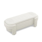 Banc de rangement ovale rembourré avec grand espace de rangement, repose-pieds en lin pour chambre ou salon