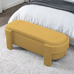 Banc de rangement ovale rembourré avec grand espace de rangement, repose-pieds en lin pour chambre ou salon
