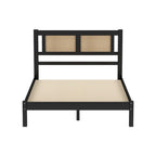 Cadre de lit avec tête de lit en rotin creux naturel, lit plateforme en bois, lit à lattes en bois pour chambre à coucher