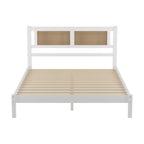 Cadre de lit avec tête de lit en rotin creux naturel, lit plateforme en bois, lit à lattes en bois pour chambre à coucher