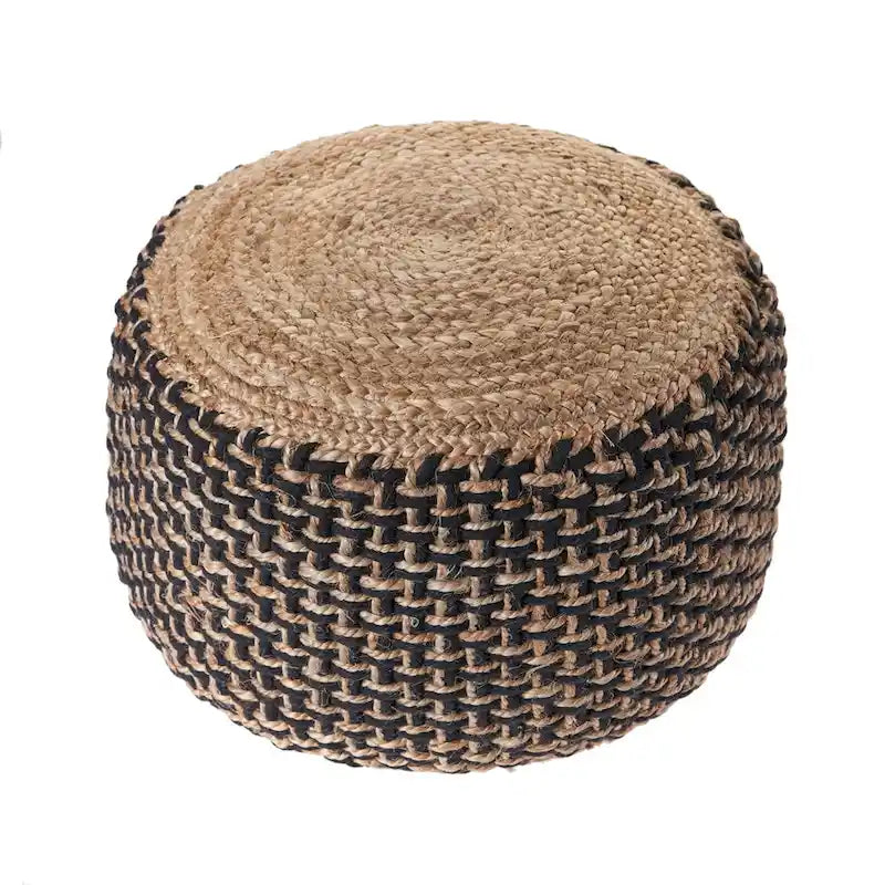 Pouf ottoman rond tressé marron et noir, 18 pouces
