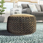 Pouf ottoman rond tressé marron et noir, 18 pouces