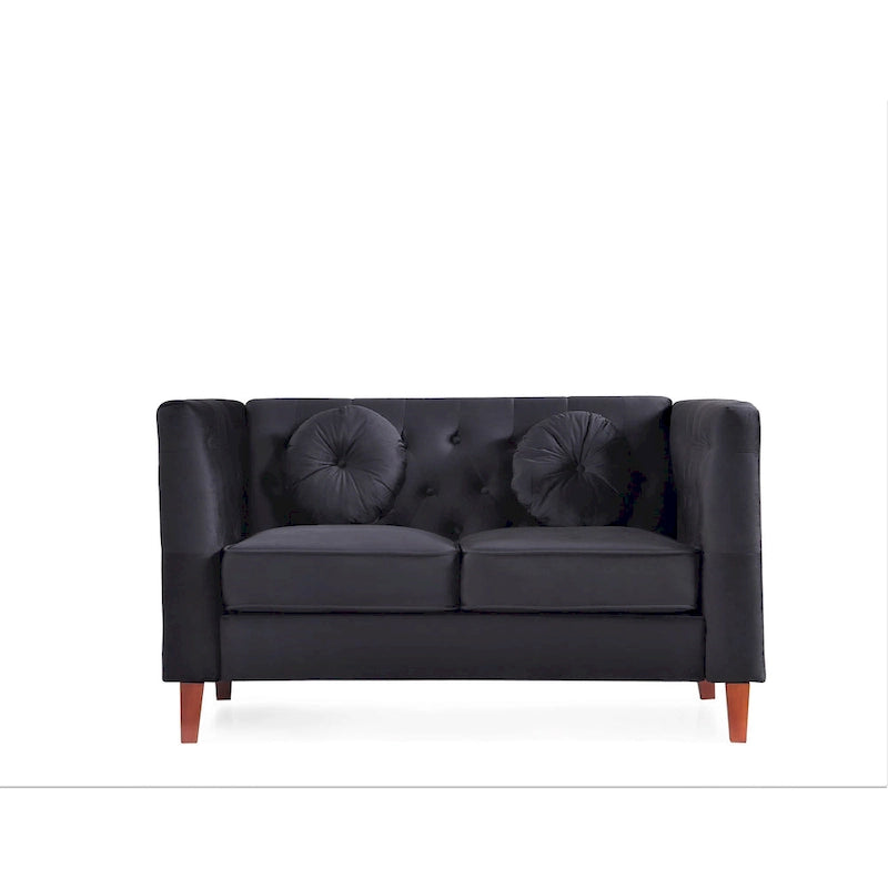 US PRIDE FURNITURE Velvet Classic Chesterfield Loveseat with Wood legs
