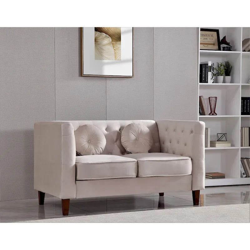 Canapé Chesterfield classique en velours avec pieds en bois, US PRIDE FURNITURE