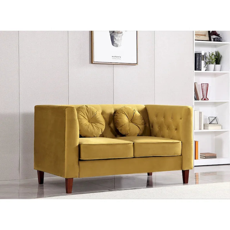 Canapé Chesterfield classique en velours avec pieds en bois, US PRIDE FURNITURE