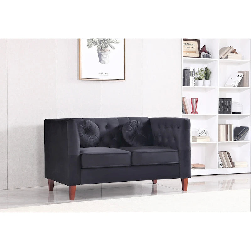 Canapé Chesterfield classique en velours avec pieds en bois, US PRIDE FURNITURE