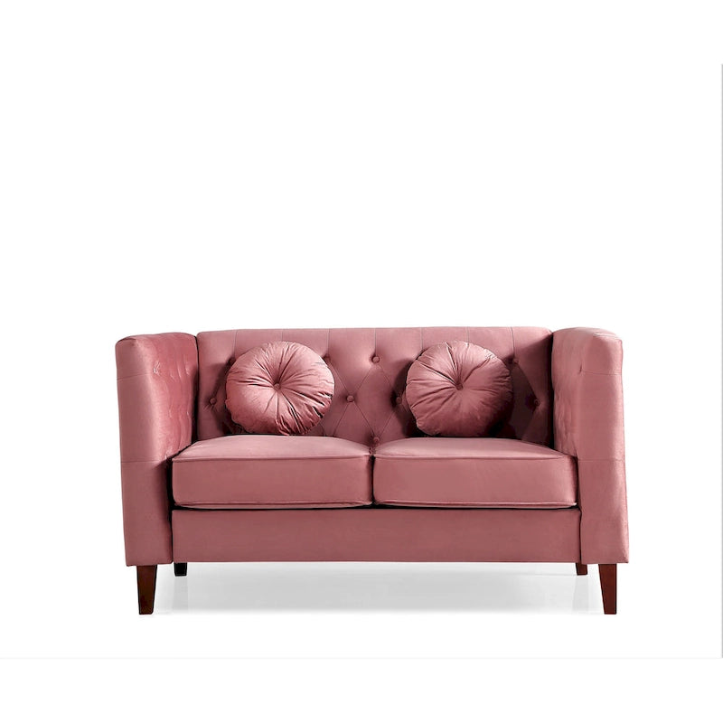 Canapé Chesterfield classique en velours avec pieds en bois, US PRIDE FURNITURE