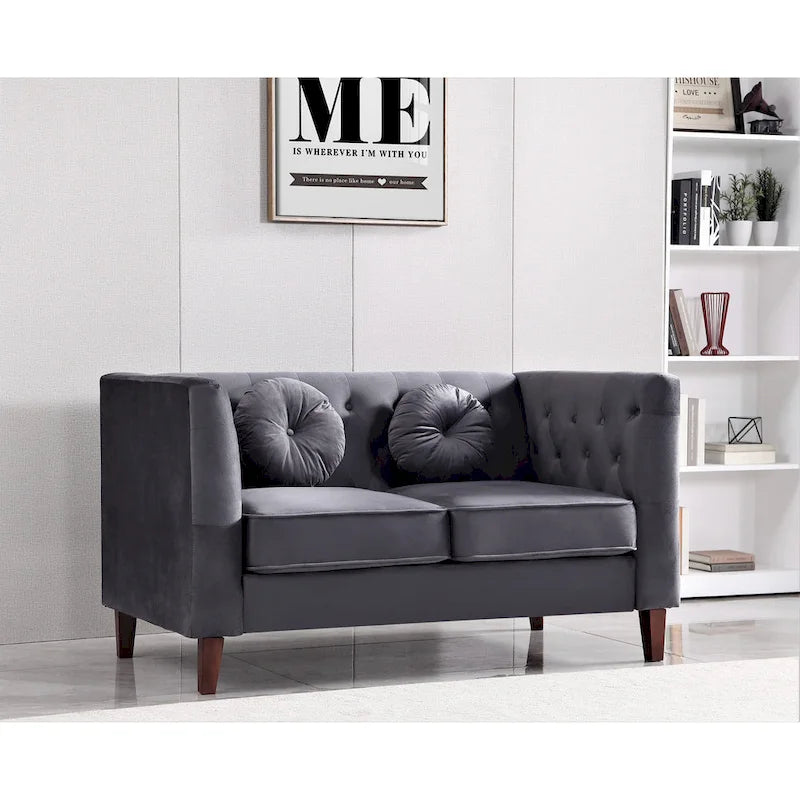 Canapé Chesterfield classique en velours avec pieds en bois, US PRIDE FURNITURE