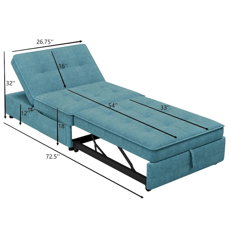Canapé-lit 3 places 4 en 1 en lin de 72,5 pouces avec dossier réglable sur 5 positions et poche de rangement