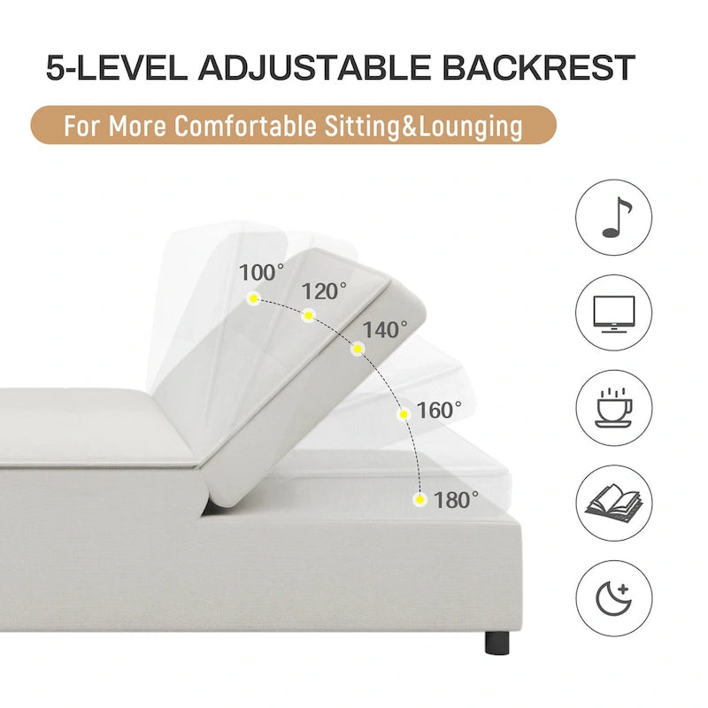 Canapé-lit 3 places 4 en 1 en lin de 72,5 pouces avec dossier réglable sur 5 positions et poche de rangement