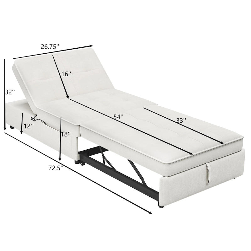 Canapé-lit 3 places 4 en 1 en lin de 72,5 pouces avec dossier réglable sur 5 positions et poche de rangement