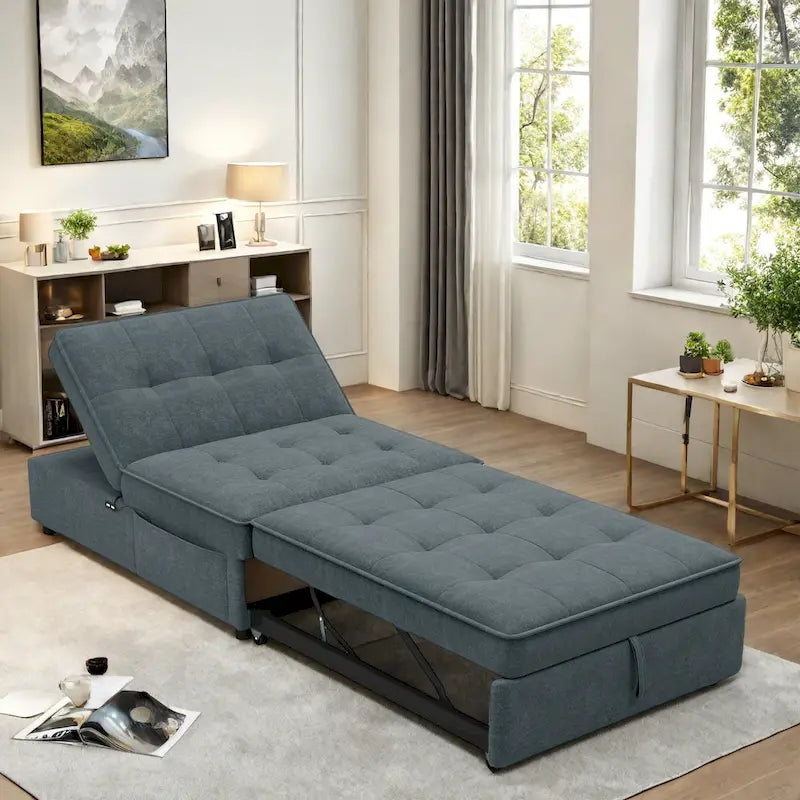 Canapé-lit 3 places 4 en 1 en lin de 72,5 pouces avec dossier réglable sur 5 positions et poche de rangement