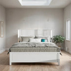 Queen Size LED Platform Bed with Wood Headboard and Charging Station