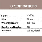 Lit plateforme LED Queen Size avec tête de lit en bois et station de recharge