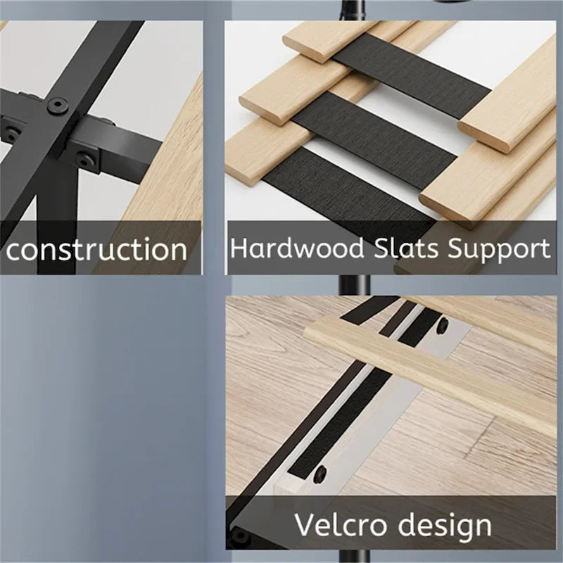 Lit plateforme LED Queen Size avec tête de lit en bois et station de recharge