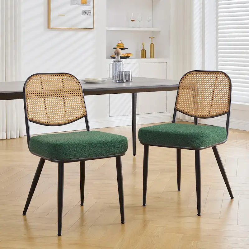 Ensemble de 2 chaises de salle à manger rembourrées en rotin - 33,86 cm (H) x 18,9 cm (L) x 22,83 cm (P)