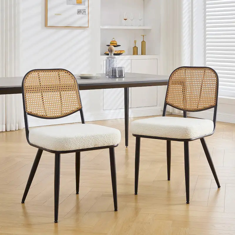 Ensemble de 2 chaises de salle à manger rembourrées en rotin - 33,86 cm (H) x 18,9 cm (L) x 22,83 cm (P)