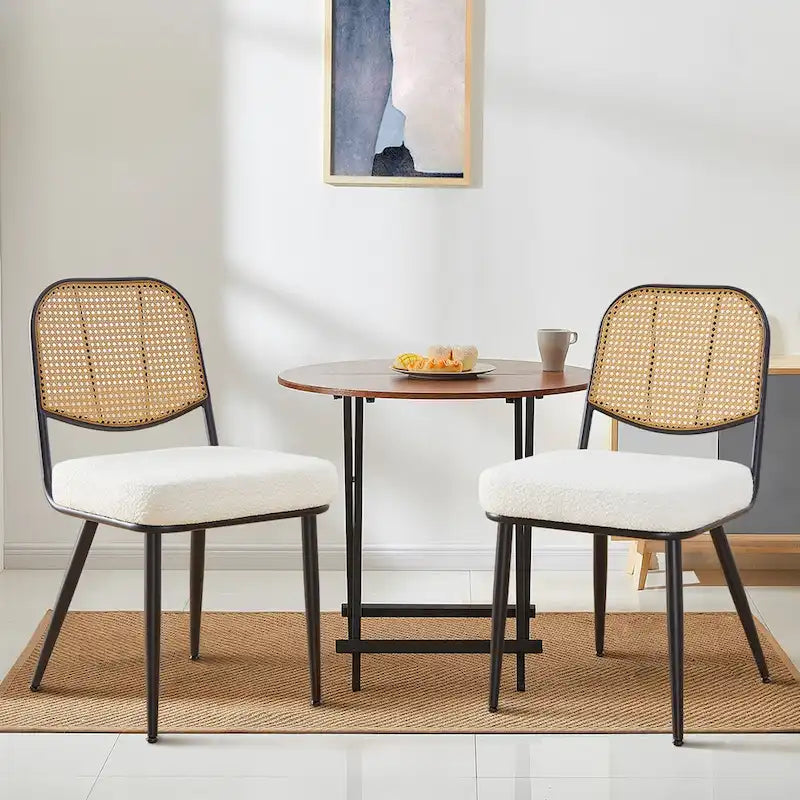 Ensemble de 2 chaises de salle à manger rembourrées en rotin - 33,86 cm (H) x 18,9 cm (L) x 22,83 cm (P)