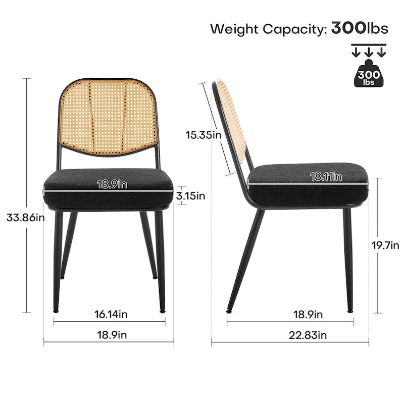 Ensemble de 2 chaises de salle à manger rembourrées en rotin - 33,86 cm (H) x 18,9 cm (L) x 22,83 cm (P)