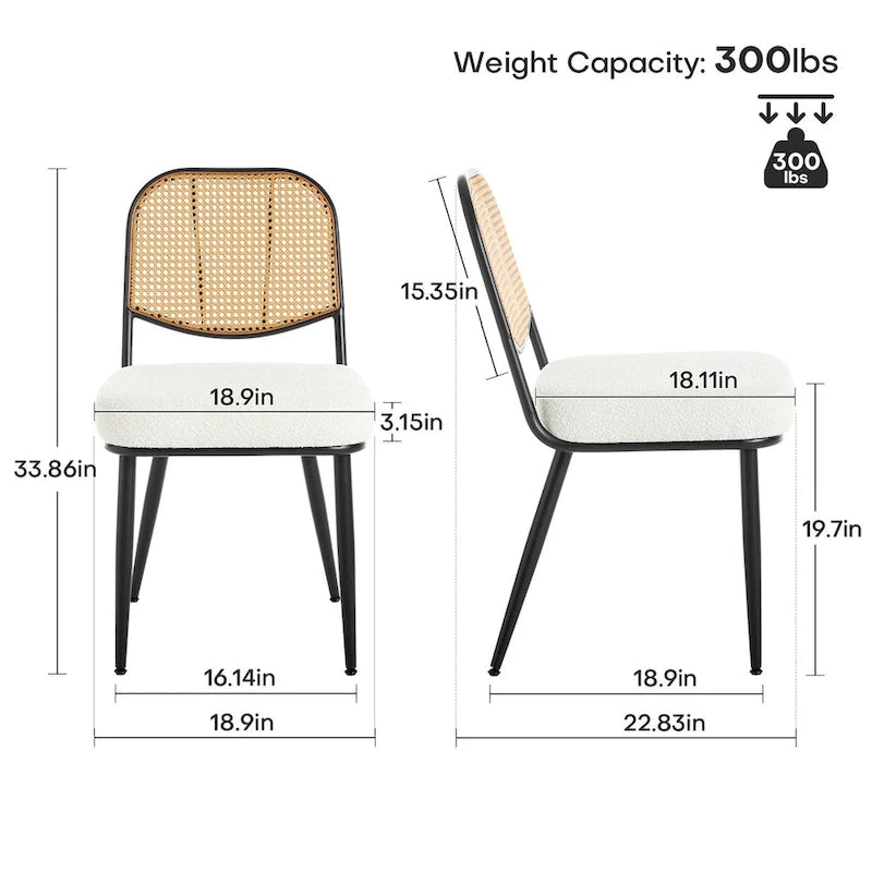 Ensemble de 2 chaises de salle à manger rembourrées en rotin - 33,86 cm (H) x 18,9 cm (L) x 22,83 cm (P)