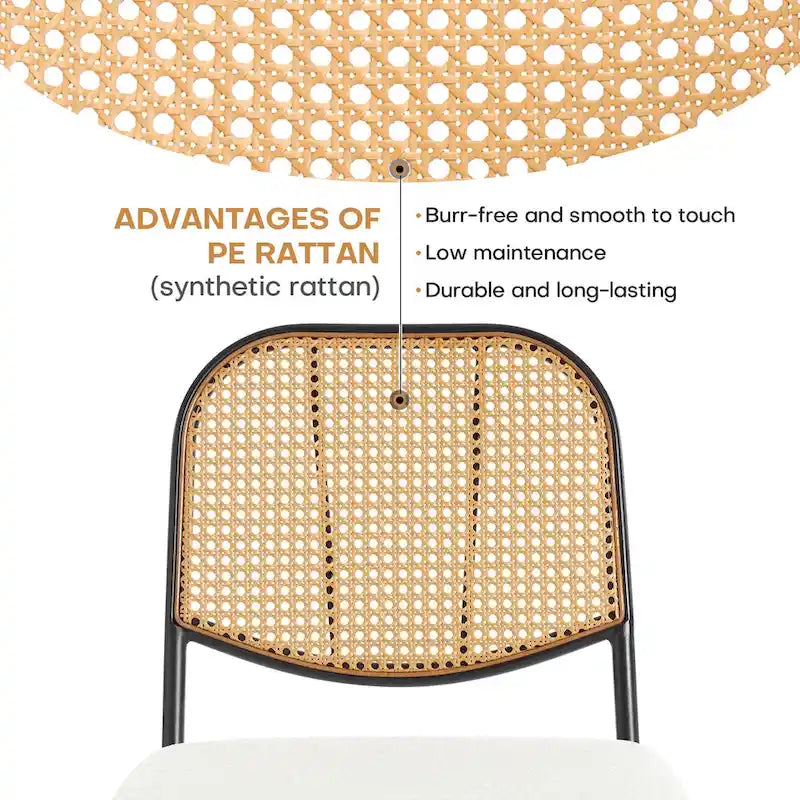 Ensemble de 2 chaises de salle à manger rembourrées en rotin - 33,86 cm (H) x 18,9 cm (L) x 22,83 cm (P)