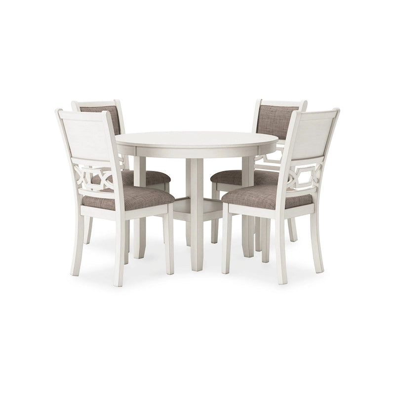 Ensemble de salle à manger rond Berg 5 pièces, bois gris et blanc, 4 chaises rembourrées