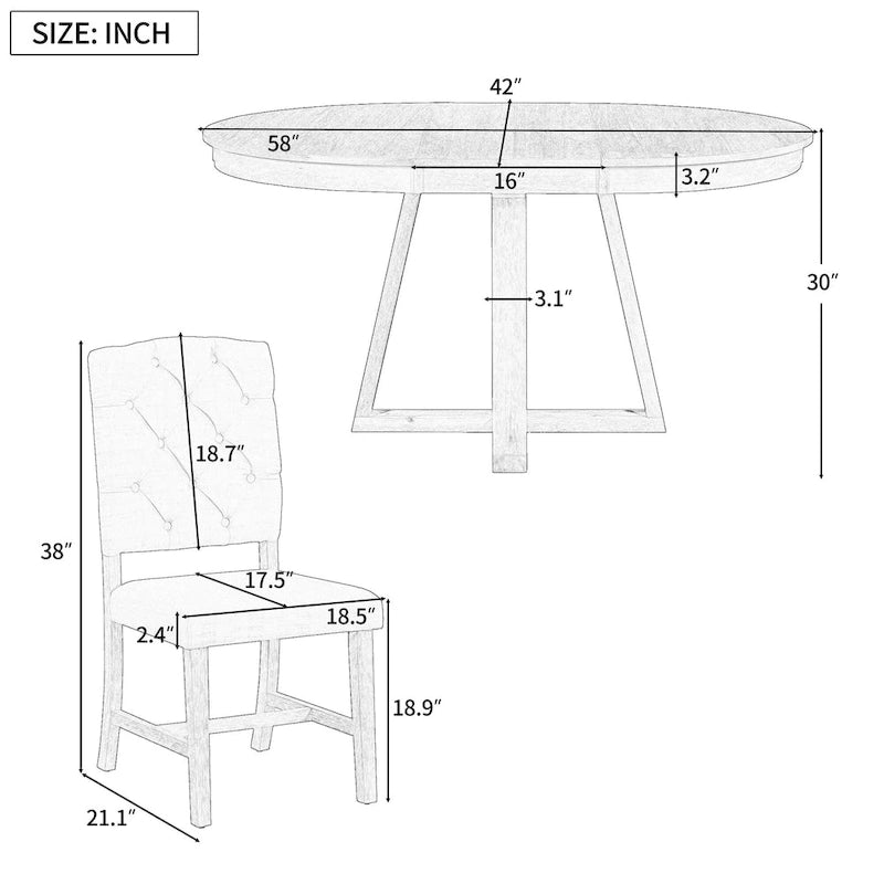 Ensemble de salle à manger rond extensible 5 pièces, ensemble de meubles de cuisine en bois avec rallonge amovible et 4 chaises rembourrées