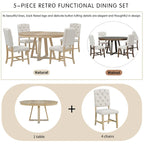 Ensemble de salle à manger rond extensible 5 pièces, ensemble de meubles de cuisine en bois avec rallonge amovible et 4 chaises rembourrées