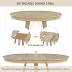 Ensemble de salle à manger rond extensible 5 pièces, ensemble de meubles de cuisine en bois avec rallonge amovible et 4 chaises rembourrées