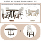 Ensemble de salle à manger rond extensible 5 pièces, ensemble de meubles de cuisine en bois avec rallonge amovible et 4 chaises rembourrées