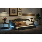 Lit de jour rembourré pour lit simple XL avec ceinture LED et lit gigogne, 213 cm (L) x 105 cm (l) x 69 cm (H)