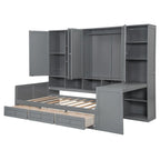 Lit de jour en bois avec bibliothèque intégrée, lit capitaine, armoire de rangement, penderie, bureau latéral et 3 tiroirs inférieurs