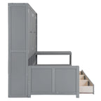 Lit de jour en bois avec bibliothèque intégrée, lit capitaine, armoire de rangement, penderie, bureau latéral et 3 tiroirs inférieurs