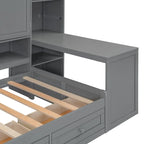 Lit de jour en bois avec bibliothèque intégrée, lit capitaine, armoire de rangement, penderie, bureau latéral et 3 tiroirs inférieurs