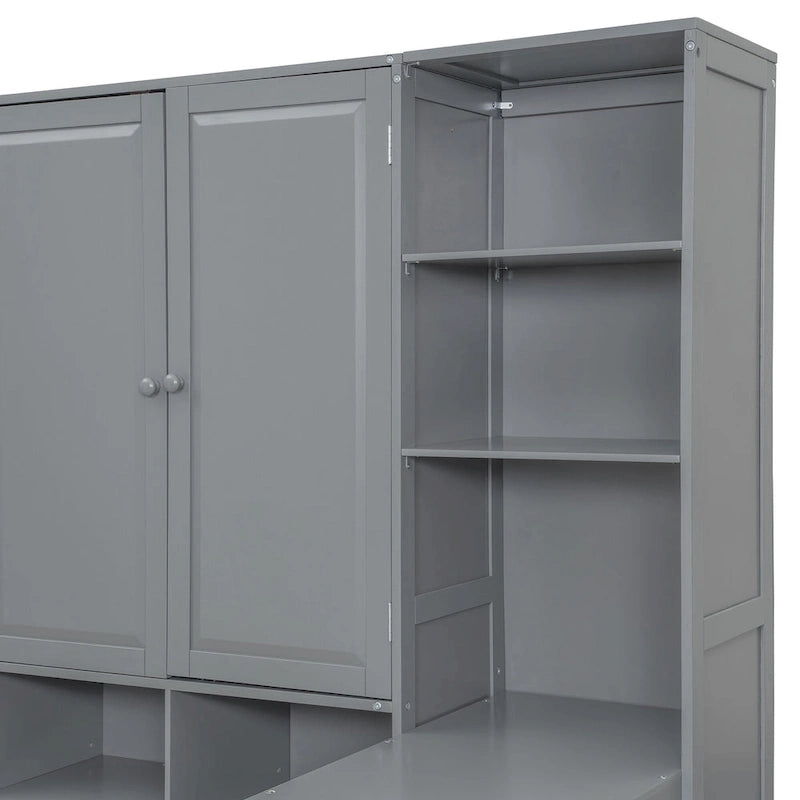 Lit de jour en bois avec bibliothèque intégrée, lit capitaine, armoire de rangement, penderie, bureau latéral et 3 tiroirs inférieurs