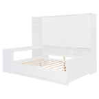 Lit de jour en bois avec bibliothèque intégrée, lit capitaine, armoire de rangement, penderie, bureau latéral et 3 tiroirs inférieurs