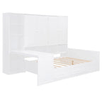 Lit de jour en bois avec bibliothèque intégrée, lit capitaine, armoire de rangement, penderie, bureau latéral et 3 tiroirs inférieurs