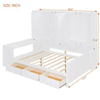 Lit de jour en bois avec bibliothèque intégrée, lit capitaine, armoire de rangement, penderie, bureau latéral et 3 tiroirs inférieurs