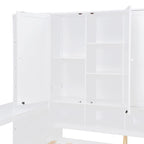 Lit de jour en bois avec bibliothèque intégrée, lit capitaine, armoire de rangement, penderie, bureau latéral et 3 tiroirs inférieurs