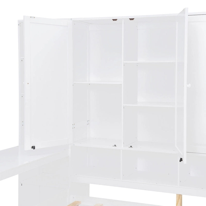 Lit de jour en bois avec bibliothèque intégrée, lit capitaine, armoire de rangement, penderie, bureau latéral et 3 tiroirs inférieurs