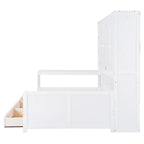 Lit de jour en bois avec bibliothèque intégrée, lit capitaine, armoire de rangement, penderie, bureau latéral et 3 tiroirs inférieurs