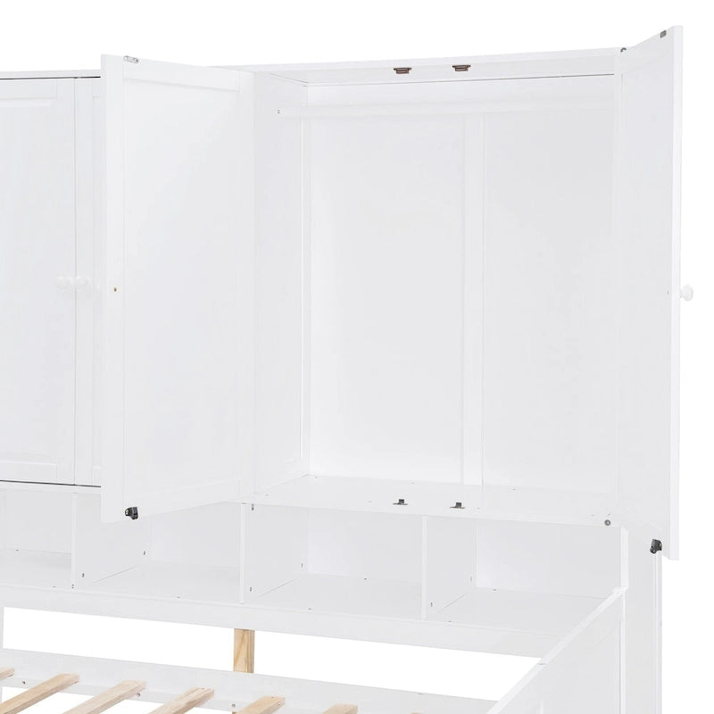 Lit de jour en bois avec bibliothèque intégrée, lit capitaine, armoire de rangement, penderie, bureau latéral et 3 tiroirs inférieurs