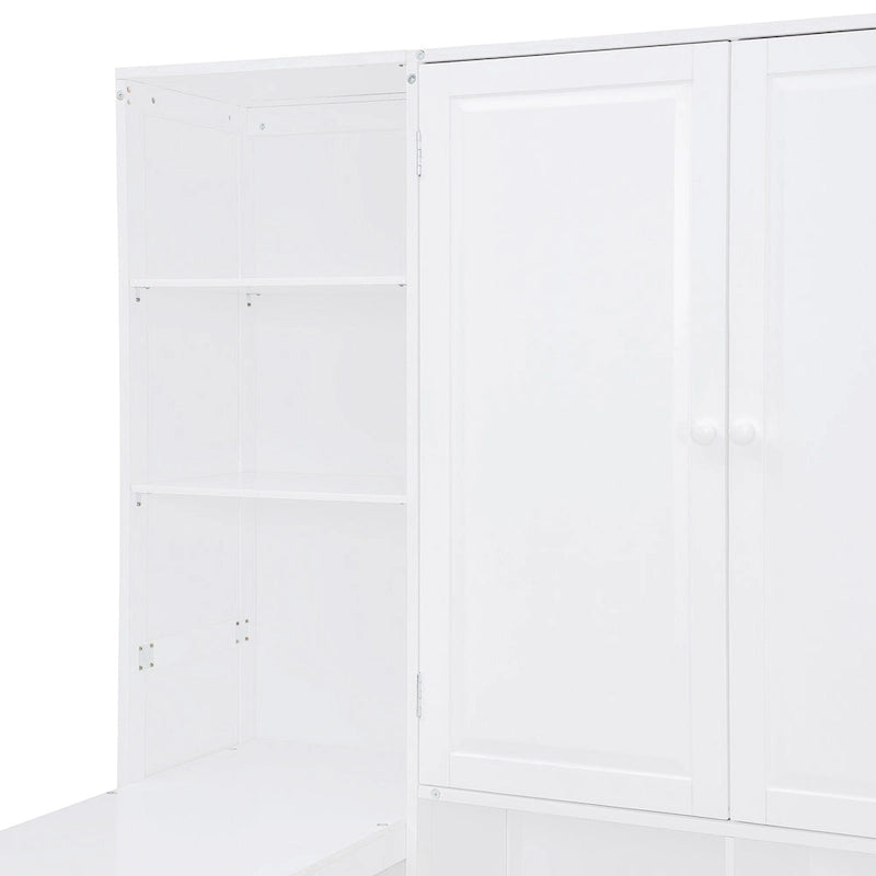 Lit de jour en bois avec bibliothèque intégrée, lit capitaine, armoire de rangement, penderie, bureau latéral et 3 tiroirs inférieurs